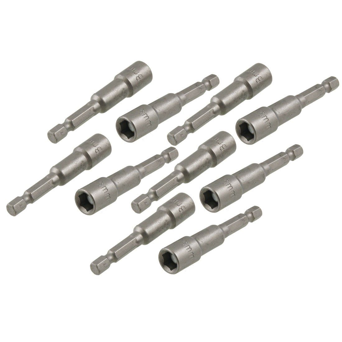 Sourcingmap 8mm Socket 1/4-inch Hex Shank 65mm Length Magnetic Nut Drivers Adapter Drill Bits 10pcs