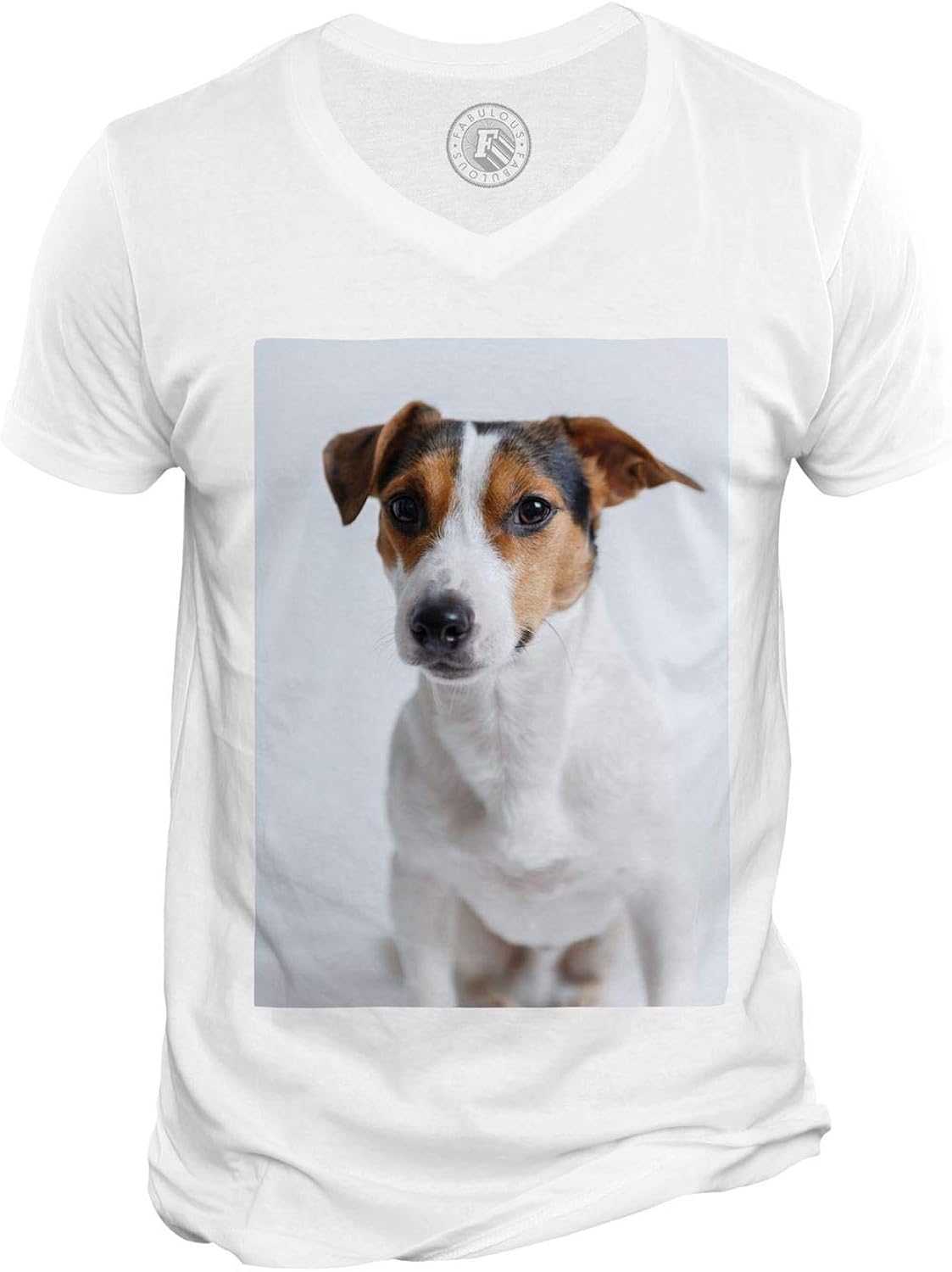 Men's TShirt V Neck Portrait Small Dog White Black Brown Cute Pet Amazon.co.uk Clothing