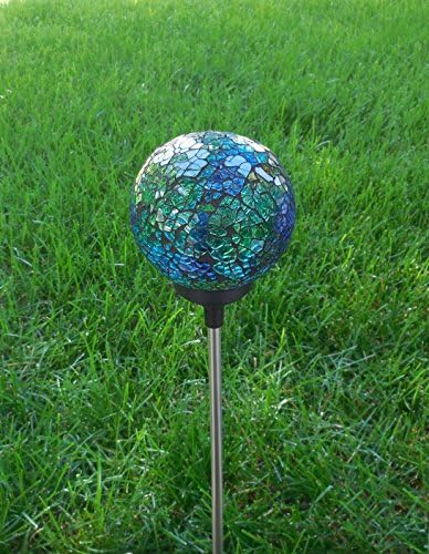 Solar Colorful LED Ball Lamp, Mosaic Crackle Glass Ball Multi-color Color Change Garden Stake Yard LED Lights