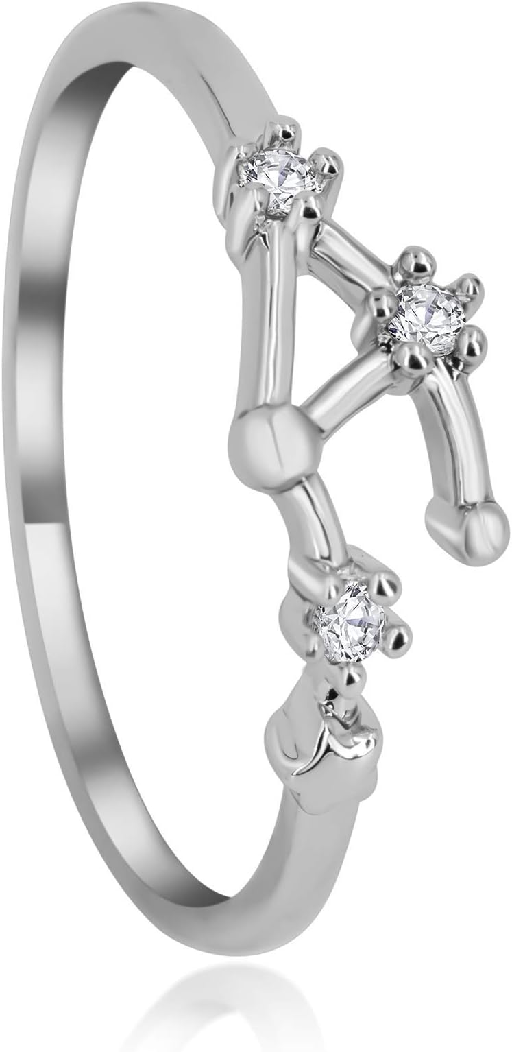 Zodiac Constellation Ring with Cubic Zirconia Stones Made of Zinc, Steel & Brass