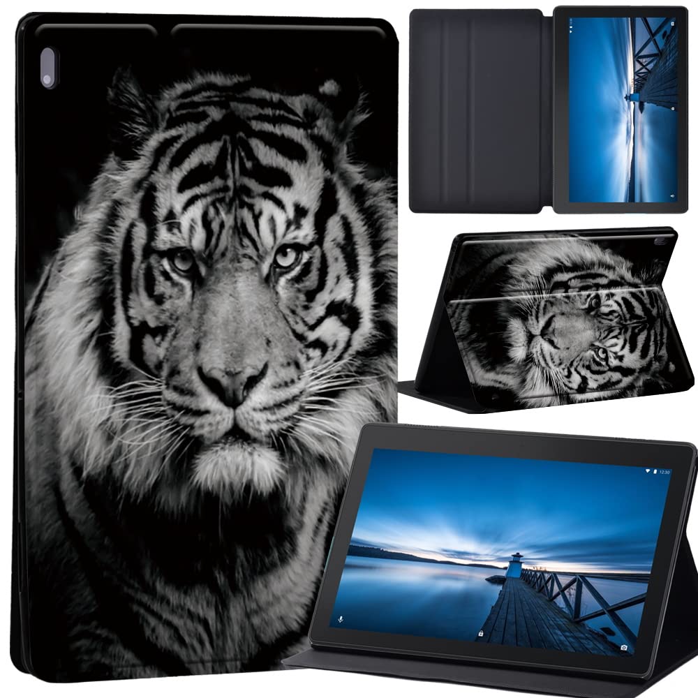 animal Case for Lenovo Tab M10 TB-X605F/ TB-X605L/ TB-X505F/ TB-X505L - Leather Tri-Fold Stand Cover Case for Lenovo Tab M10 10.1-Inch Tablet (Tiger)