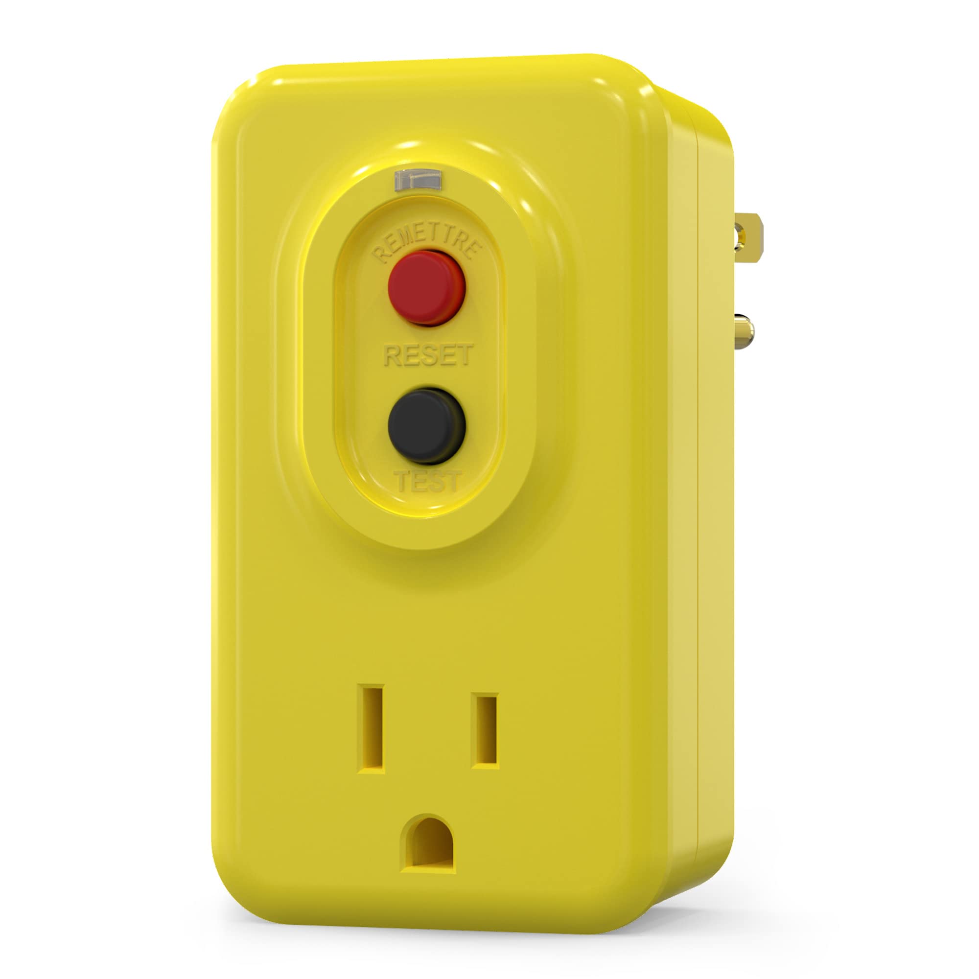 Photo 1 of AIDA GFCI Adapter, 15 AMP Single Outlet Grounded 3-Prong GFCI Adapter, for Indoor Use with Manual Reset, UL Listed, Yellow, 1 Pack