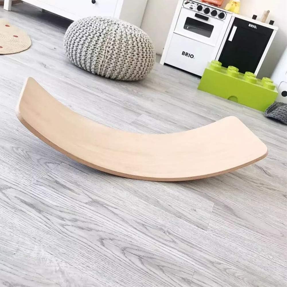 Wooden Wobble Balance Board with Felt Layer Waldorf Toys Balance Board Kid Yoga Board Curvy Board - Wooden Rocker Board 35 Inch Kid Size Dark Gray: Sports & Outdoors