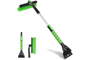 NAFURAHI Yougfin Snow Brush with Ice Scraper 33 inch, 2 in 1 Extendable Snow Removal for Cars with Foam Grip and 360° Pivoting Brush Head, Heavy Duty Snow Cleaner for Auto Truck SUV