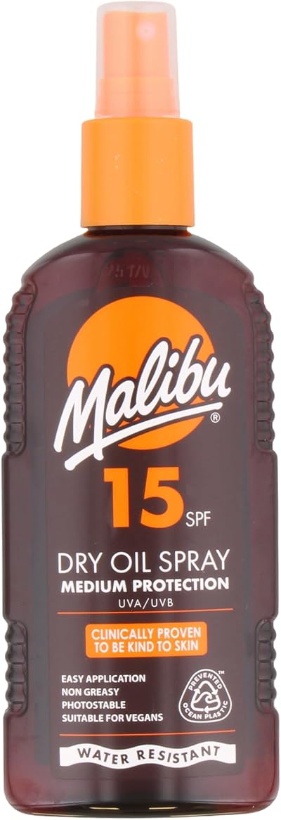 Malibu Sun SPF 15 Dry Oil Spray Tanning Moisturising Body Mist 200ml