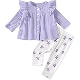 Unutiylo Baby Girl Outfits Ruffle Long Sleeve Top Pant Set Toddler 2Pcs Fall Winter Clothes 0-24 Months