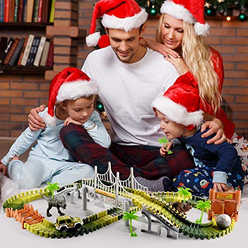 image for CampFENSE Dinosaur Toys (163Pcs Total, 144 Track Pcs) Electric Race Tr