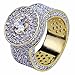 JINAO Gold Ring 18k Gold Plated Cluster Hip Hop Iced Out Lab Simulated Diamond Micro Pave CZ Pinky Ring Jewelry for Men Women
