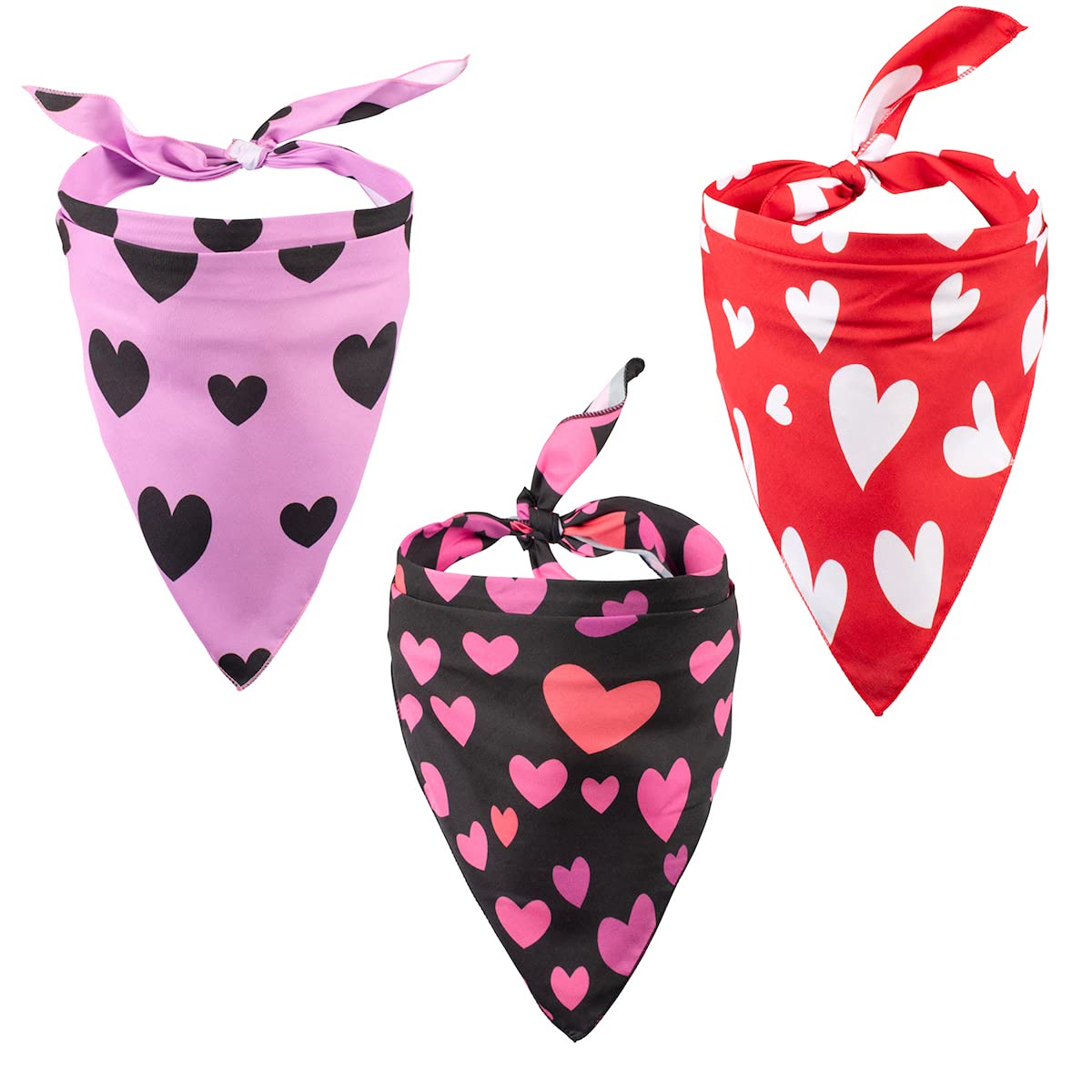Native Pup Valentine's Day Dog Bandana | 3-Pack | Pink, Red Heart Handkerchief Bandanna (Valentine's Pack 1, Large)