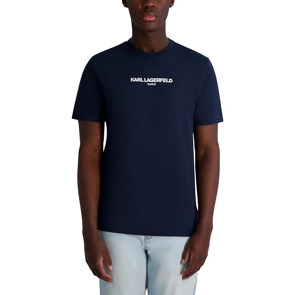 Karl Lagerfeld Men's Short Sleeve T-Shirt - Solid Crewneck With Karl Logo, Casual Luxury Cotton Tee