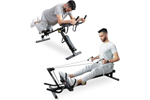 TODO Tousains 3 in 1 Foldable Rowing Machine, AB Machine with 3 Level Angle & Led Monitor, Multi-Functional Rower Fitness Equipment Home Gym Full Body Fitness Machine