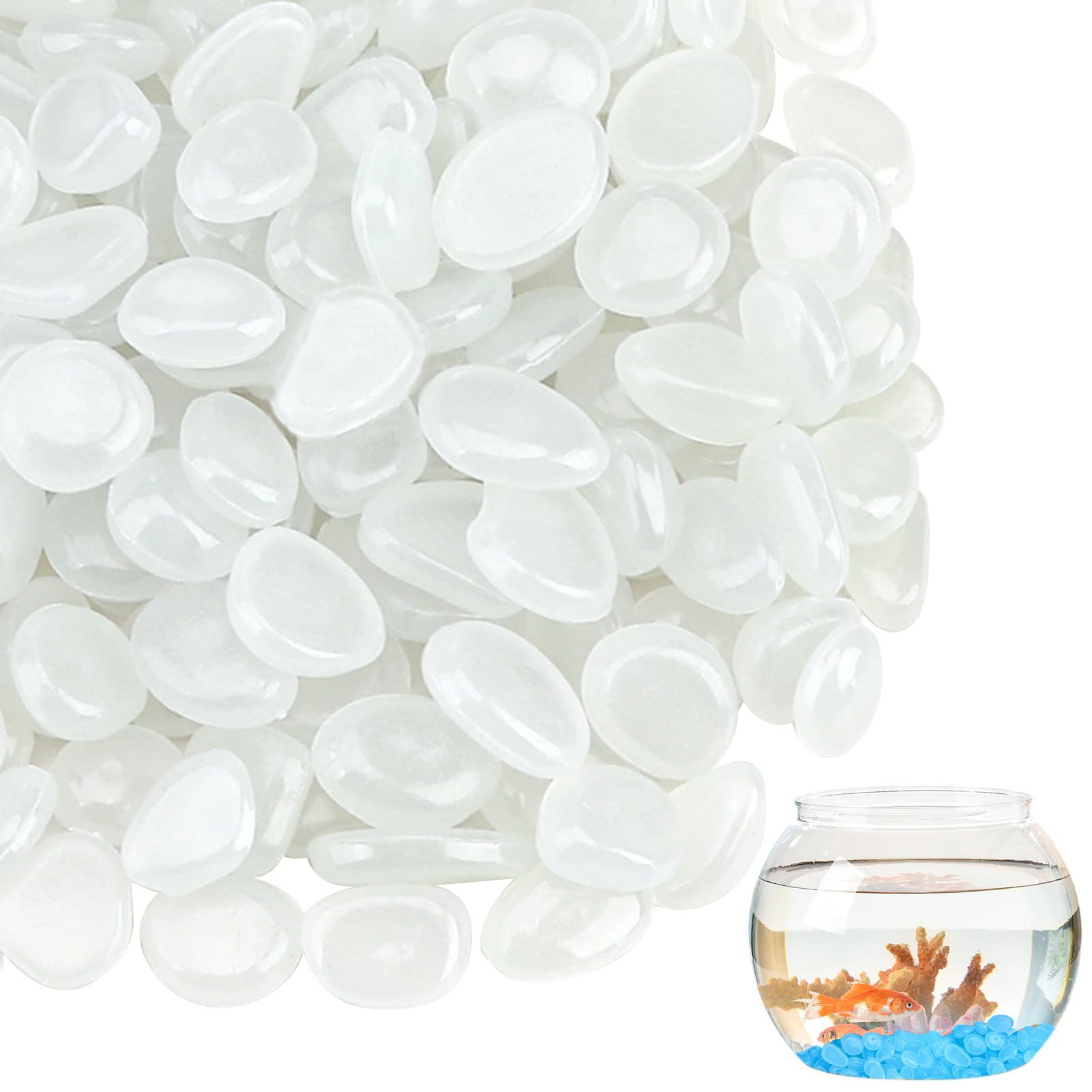 Glow in The Dark Pebbles 200 PCS White, Luminous White Stones for Garden Powered by Light or Solar, Mini Fish Tank Gravel Stones, Garden Pebbles for Plant Pots, Outdoor, Lawn Yard, Walkway (WHITE2)