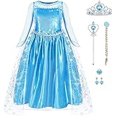 AHLPO Elsa Dress Princess Costume for Girls Halloween Cosplay Princess Dress Up Luxury Birthday Outfit for Toddler Kids