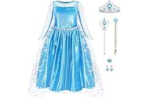 AHLPO Elsa Dress Princess Costume for Girls Halloween Cosplay Princess Dress Up Luxury Birthday Outfit for Toddler Kids