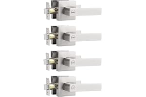 Probrico 4 Pack Square Door Levers Door Locks, Keyless Privacy Handles Locksets Interior Bed and Bath Hardware in Satin Nickel,Heavy Duty Hardware