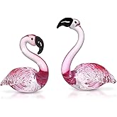 LONGWIN Handmade Art Glass Flamingo Figurines 2 Pcs/Pair Hand Blown Glass Flamingo Animal Sculpture Collectible Figurines Home and Wedding Decor