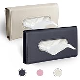 Langmeil Car Tissue Holder, 2 Pack Sun Visor Napkin Holder, Premium PU Leather, Car Mask Holder for Sun Visor Vehicle, with Tissue Refill, Black&amp;Beige