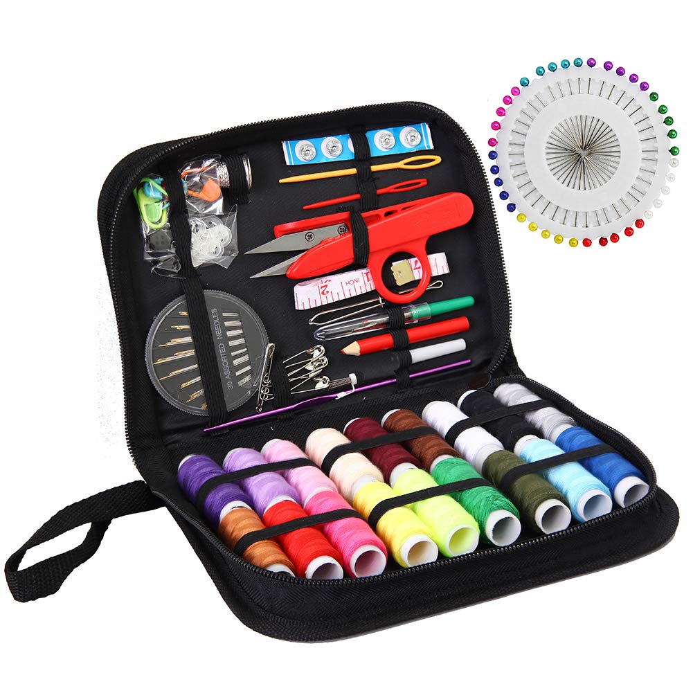 Sewing KIT, XL Sewing Supplies for DIY, Beginners, Adult, Kids, Summer Campers, Travel and Home,Sewing Set with Scissors, Thimble, Thread, Needles, Tape Measure, Carrying Case and Accessories