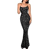 Kaei&Shi Rhinestone Mesh Dress,Glitter Sparkly Embellished Sheer Maxi Dresses,Sexy Birthday Outfit for Women Cocktail Party