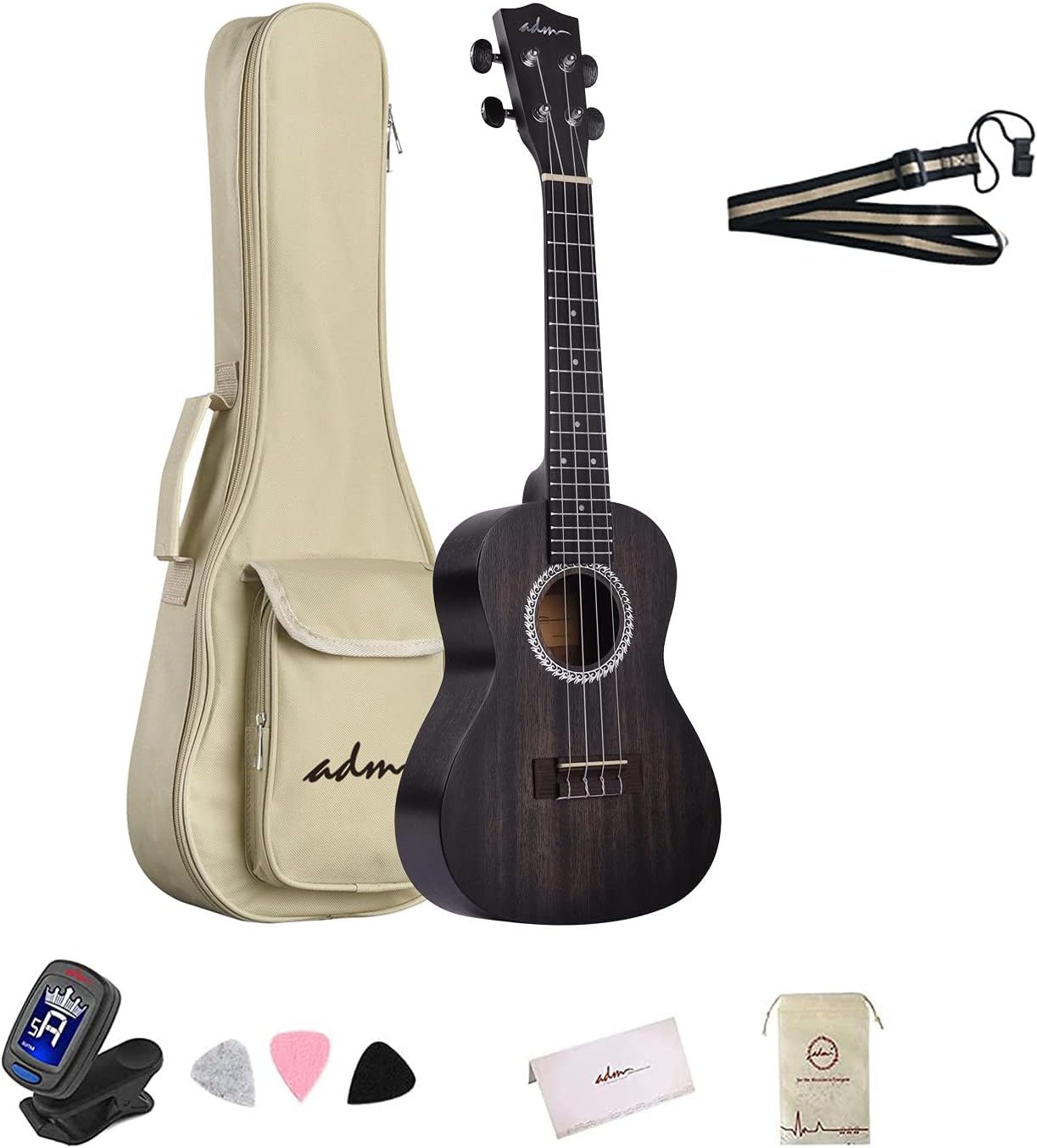 Amazon Com Adm Concert Ukulele Beginner Kit Mahogany Hawaiian Wood 23 Inch Ukelele Bundle Ukalalee Set With Uke Free Starter Lessons For Kids Students And Adults Black Musical Instruments