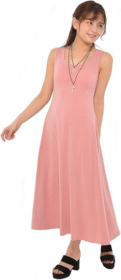 Amazon パークガール Park Girl ストレッチ 天竺 無地 カップ付き ノースリーブ マキシ丈 ワンピース レディース 大きいサイズ M L Ll ワンピース チュニック 通販