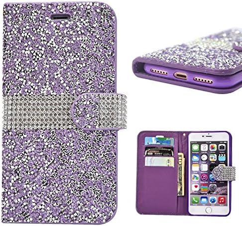 Iphone 7 Wallet Case, 3D Bling Jelly Rhinestone PU Leather Wallet Flip Protective Skin Case with Magnetic Bling Button Card Slot Function for Apple Iphone 7 4.7 Inch (Purple)