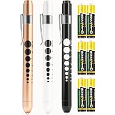MEUUT Medical Pen Lights for Nurses 3 Pack &amp; 6 AAA Batteries for EMT | Integrated Pupil Gauge, 5cm Ruler, Night Shift Essentials, Pen Light for exam, Metal Pocket Clip, Aluminum Alloy, LED Bulb
