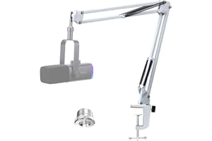 YOUSHARES White Boom Arm Compatible with Fifine AM8, Adjustable Microphone Mic Stand with Pop Filter,Professional Scissor Mic