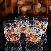 JQWIN AlifordGlass Glass Tumblers with Colorful Patterns, Lead-Free, Set of 4 or 6 (Set of 4)