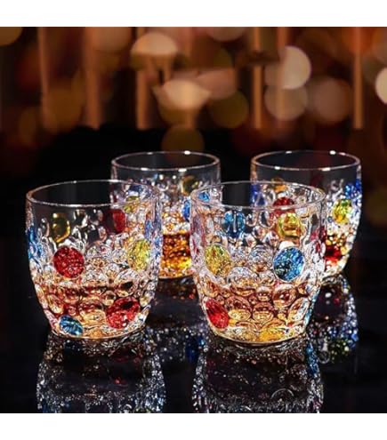 Inmute Mesa Double Old Fashioned Glasses Set Of 4 - 8.5 Oz Colored Mountain Base Whiskey Glasses