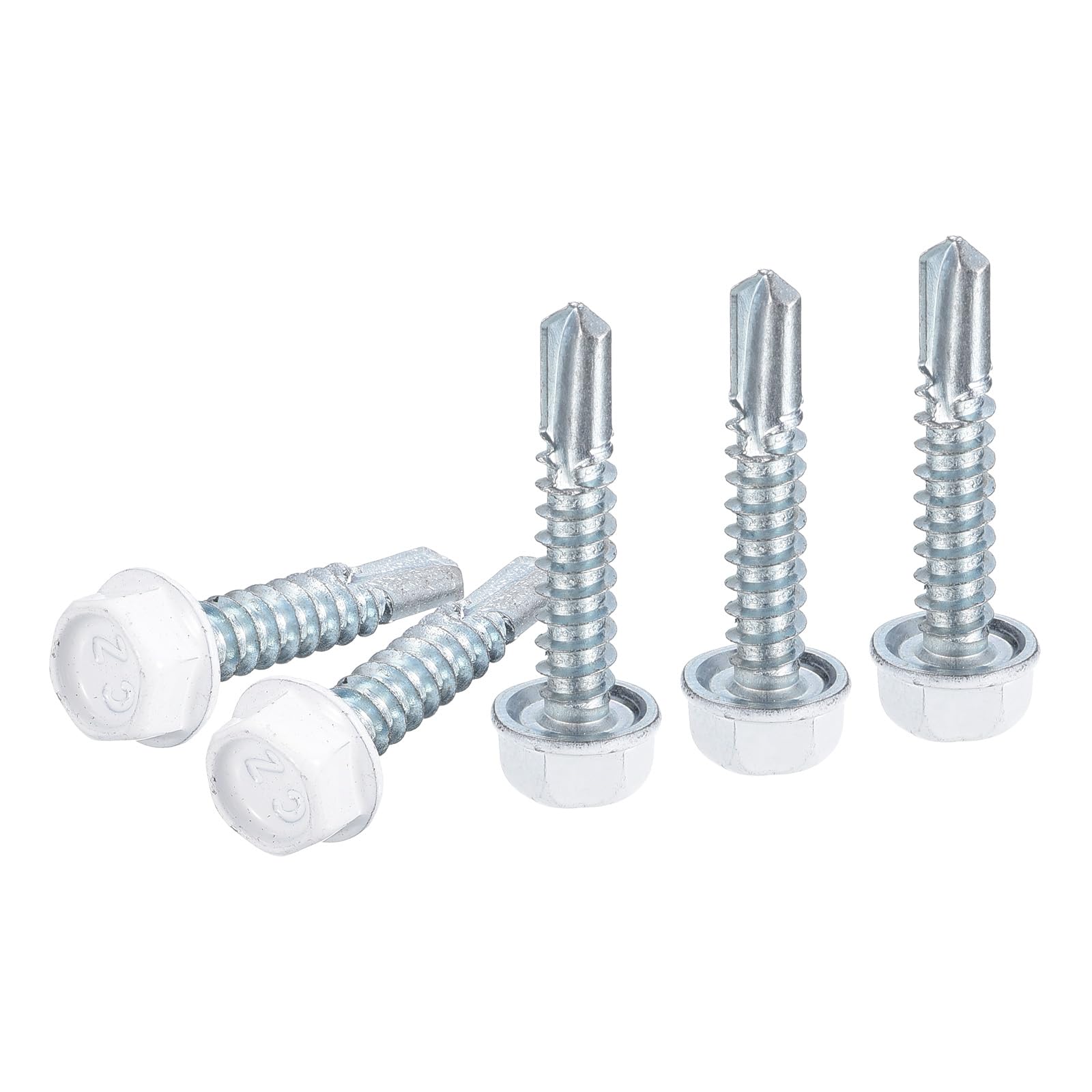 DTGN #10x1" Hex Washer Head Self Drilling Screws - 100Pack - Good for Metal - Carbon Steel Self Tapping Metal Sheet Screws - White