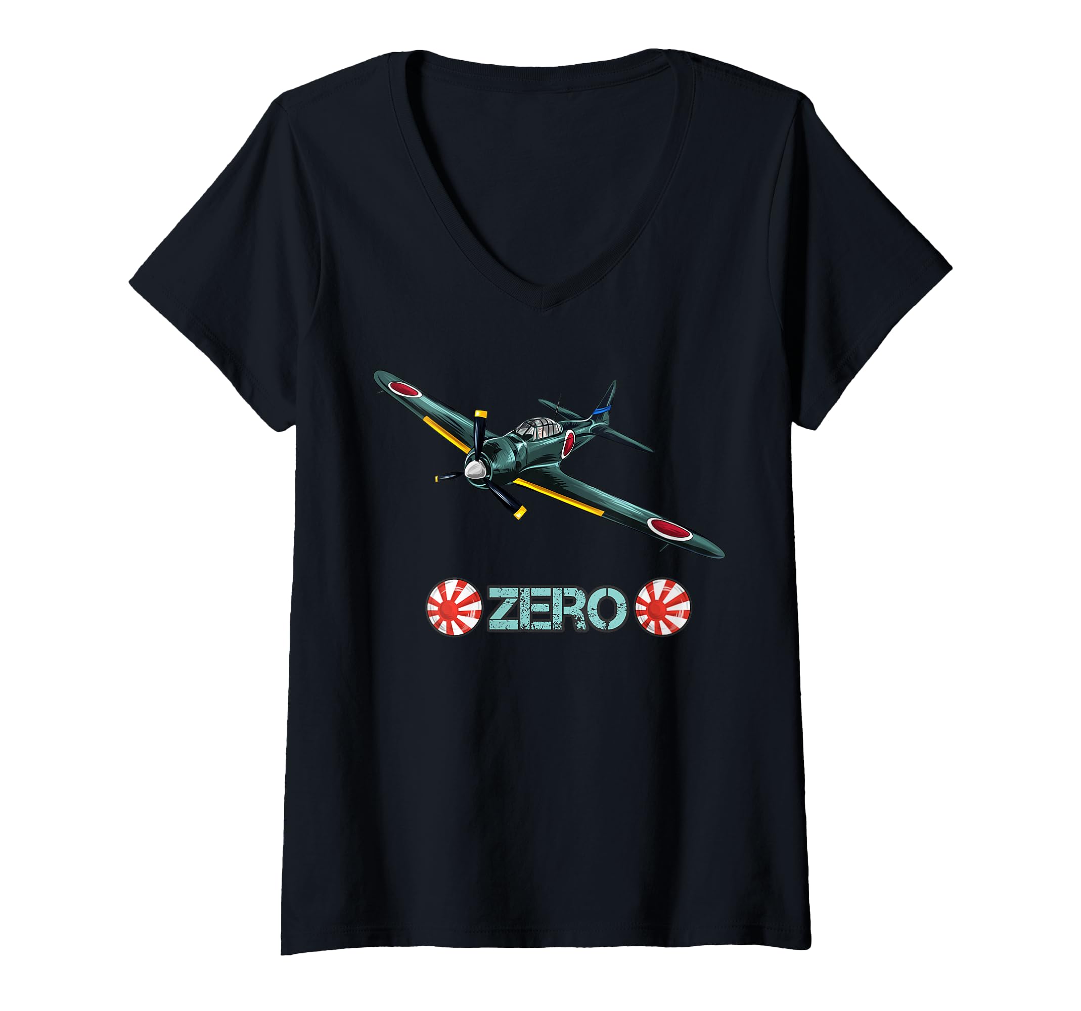 Womens World War 2 Japanese Fighter Plane Zero V-Neck T-Shirt