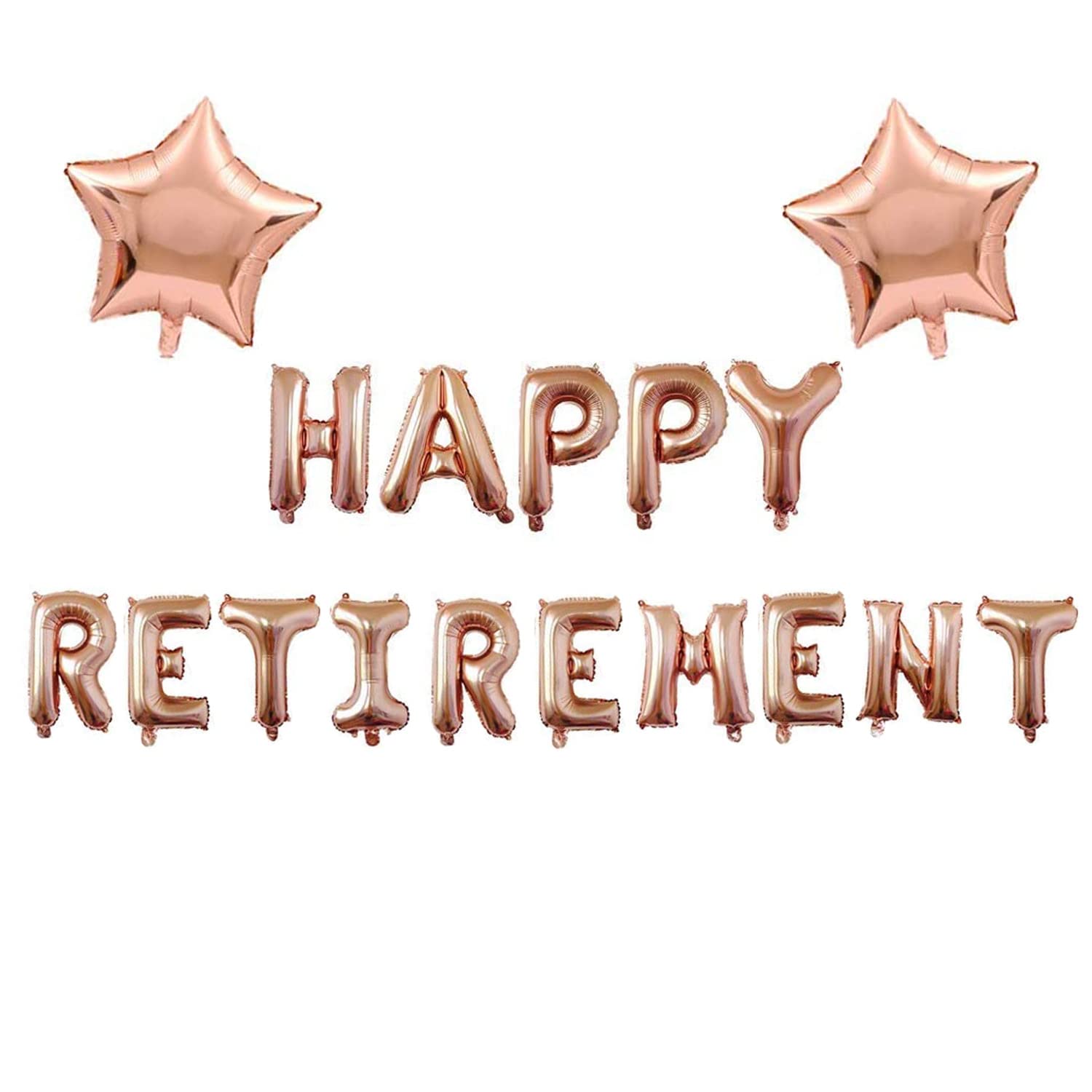 Happy Retirement Letter Balloons Banner with 2 Rose Gold Star Balloons Retired Congrats Retirement Party Decorations Supplies