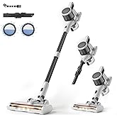 BSNAW Cordless Vacuum Cleaner for Home - Lightweight, Stick Vacuum Clean with Rechargeable Battery, Max 45Mins Runtime, 8 in 1 Handheld Vacuum for Hardfloor & Carpets Pet Hair, White&Yellow