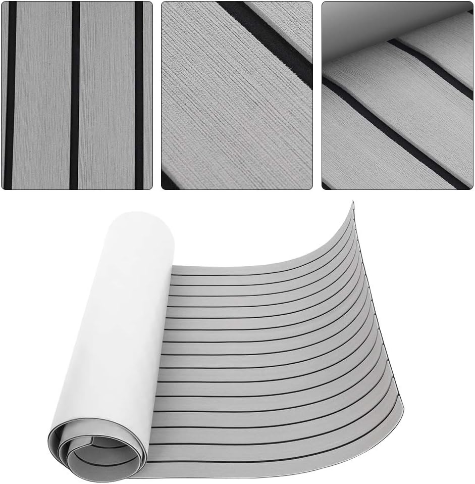 Non-Slip Multi-Function EVA Teak Decking Sheet Boat Flooring Mat Pad Fit for Yacht with Black Lines 94x35.4Inch (Light Gray)