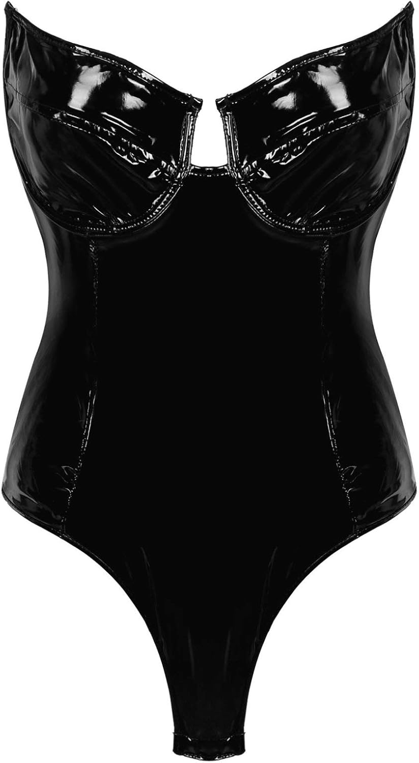 Choomomo Damen Sexy Dessous Wetlook Body Lack Leder Bodysuit Tr Gerlose