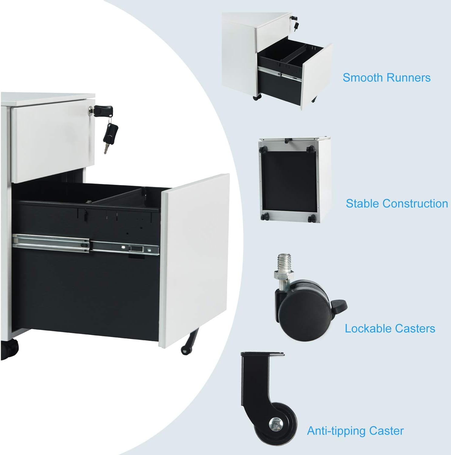 Lockable System Office Rolling File Cabinet Fits Legal Letter A4 Size For Home Office Ad Arazy 2 Drawer Filing Cabinet Mobile File Cabinet With Hanging File Frame Office Furniture Accessories Vertical File Cabinets