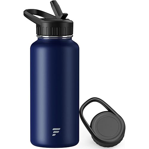 Letsfit Insulated Water Bottle with Straw and Handle Lids, Simple Vacuum Stainless Steel Water Flask with Wide Mouth, Modern Double Walled Mug Multiple Sizes and Colors