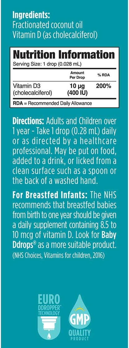 Ddrops One 10 µg 60 Drops, Daily Vitamin D3 Supplement for Kids & Adults. Support Bone Health & Immune System - Image 3
