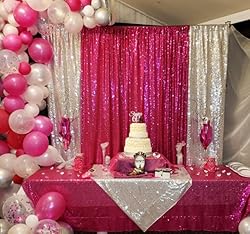 AMZLOKAE Hot Pink Sequin Backdrop Curtain 4FTx7FT