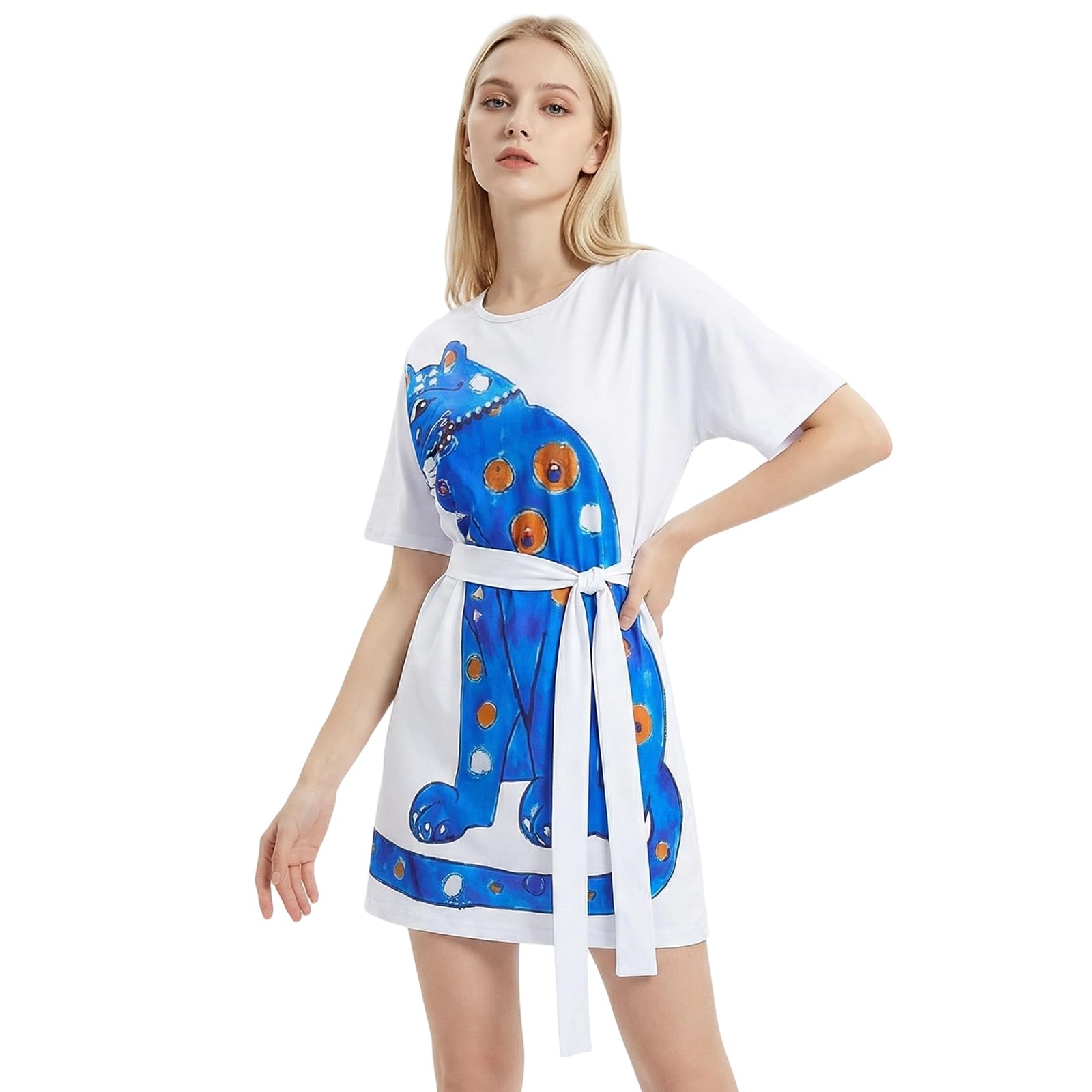 Aleshime ABBA Costume for Women, Agnetha & Anni-Frid Retro 70s Disco Outfit with Printed Dress/Top for ABBA Tribute Night, 70s Theme Party(Blue,XL)