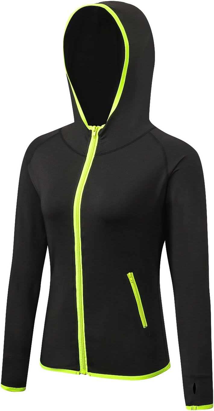 Onlyway Women's Quick Dry Long Sleeve Running Hoodies with Zip, Fitness Yoga Sports Top