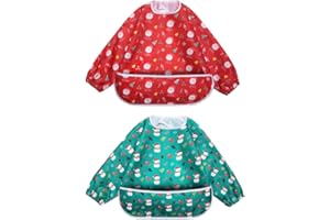 Little Dimsum Full Sleeved Feeding Bib 2 Pack,Baby & Toddler Waterproof Bib Apron,Food Protection Large Pocket Eating Smock 6-48 Months