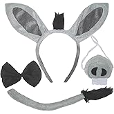 Broeify 4-Piece Donkey Costume Accessory Set - Donkey Ears Headband, Bow Tie, Tail, and Nose Mask for Halloween, Dress-Up Parties, Cosplay, and Animal-Themed Party Supplies for Adults Kids