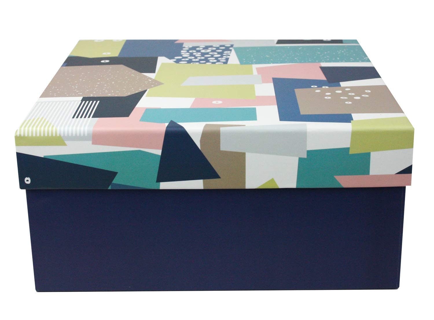 Emartbuy Gift Box, 24 x 24 x 11 cm, Dark Blue Box with Printed Abstract Lid and Printed Interior