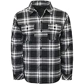 URBANJ Men's Quilted Lined Plaid Flannel Shirt Jacket Long Sleeve Winter Coat
