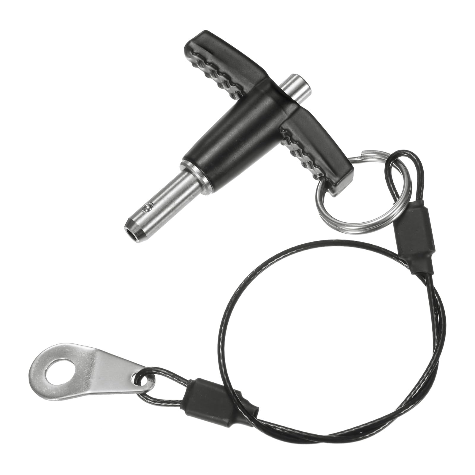 M METERXITY T Handle Lock Pin, 1/4" [6mm] Dia., 25/64 [10mm] Usage Length Push-Button Quick Release Locking Pins W Lanyard Cable for Speaker/Aviation/Gym/Machine [304 Stainless Steel]