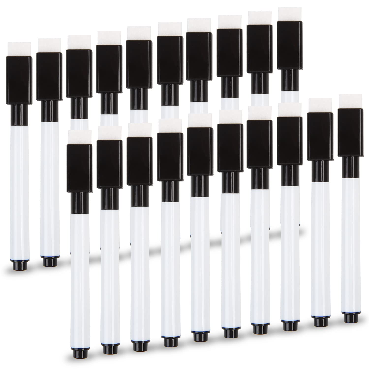 VEYLIN Whiteboard Pens, 20PCS Black Small Dry Wipe Whiteboard Marker Pens with Eraser Fine Tip Whiteboard Pen for Kids