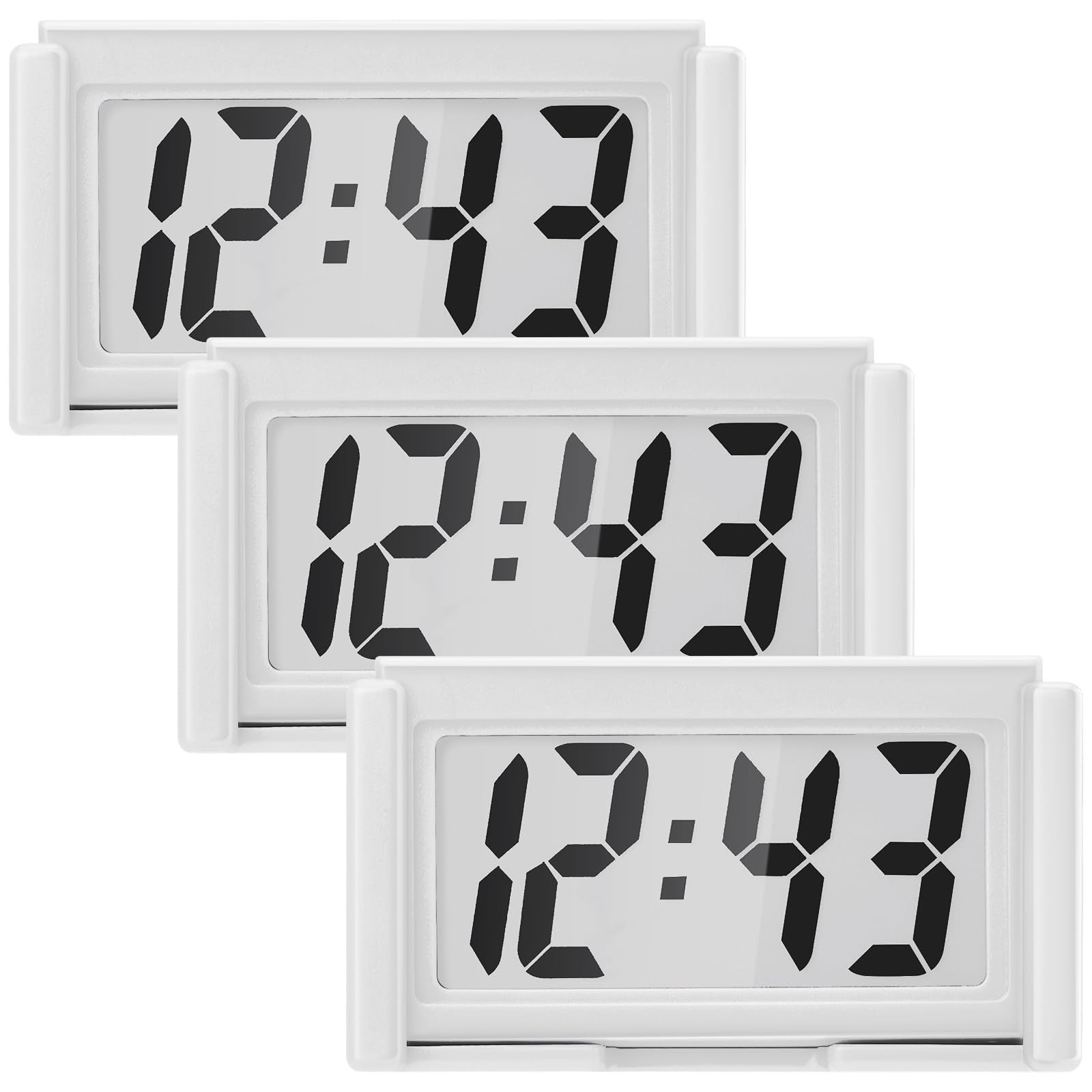 Photo 1 of Frienda 3 Pieces Mini Digital Clock Small Digital Clock Stick on Battery Operated Self Adhesive Bracket for Car Dashboard Fridge (White)