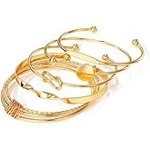 Soyzvteo Gold Bangle Bracelets Set Stackable Open Adjustable Cuff Bracelets Boho Twisted Delicate Layered Link Cuff Bracelet Set for Women Girls